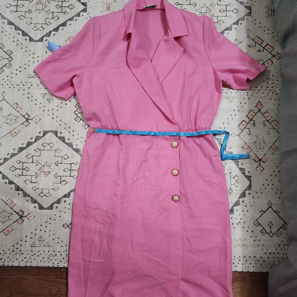 Vintage pink blazer dress pearl buttons and shoulderpads pinup 70s